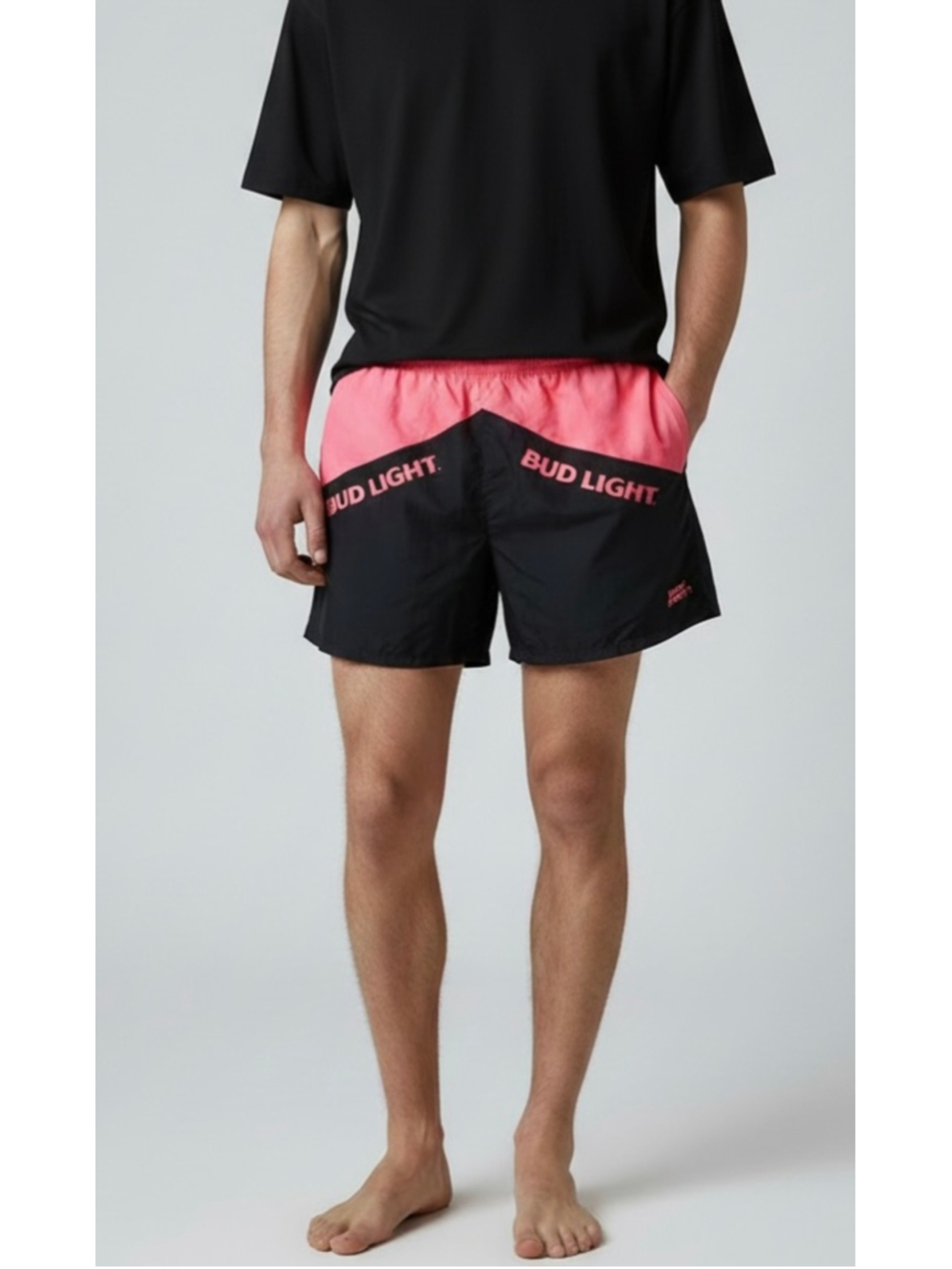 Vintage 90’s Bud Light Swim Shorts Trunks Men’s Large Black Pink
